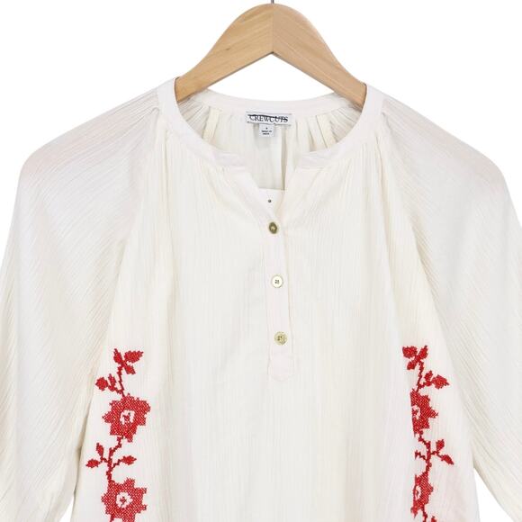 NWT Crewcuts Girls Embroidered Popover Dress In Airy Gauze Red Ivory Size 6 - Picture 4 of 9